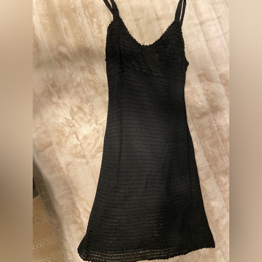 Sunny weather crocheted ‘Little Black Dress’ has dash of sequins on bust - XL